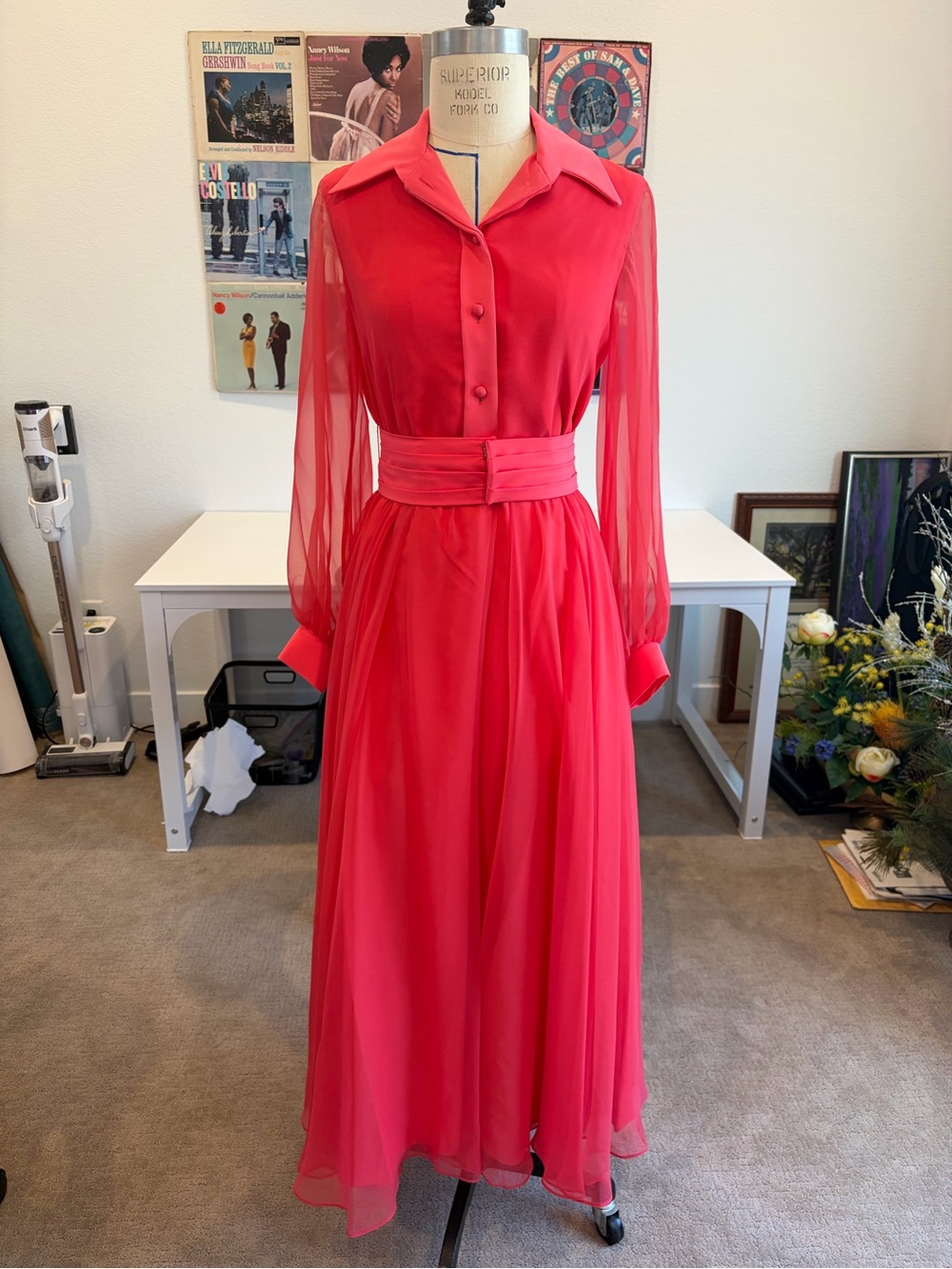 Vintage 1960s Hollywood Glam Coral Chiffon Gown by Jack Bryan